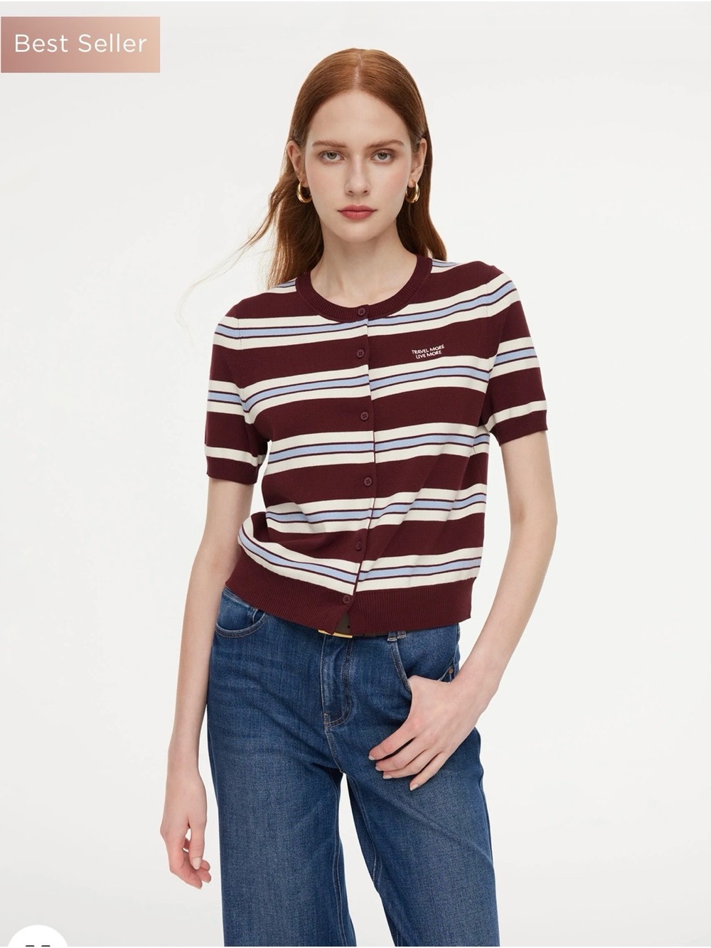 Goelia Tencel Blend Multicolored Stripe Letter
Embroidered Women Cardigan